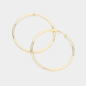 Gold Clip On Hoop Earrings 1.75 Inch Casual Simple Style Jewelry ClipOn
